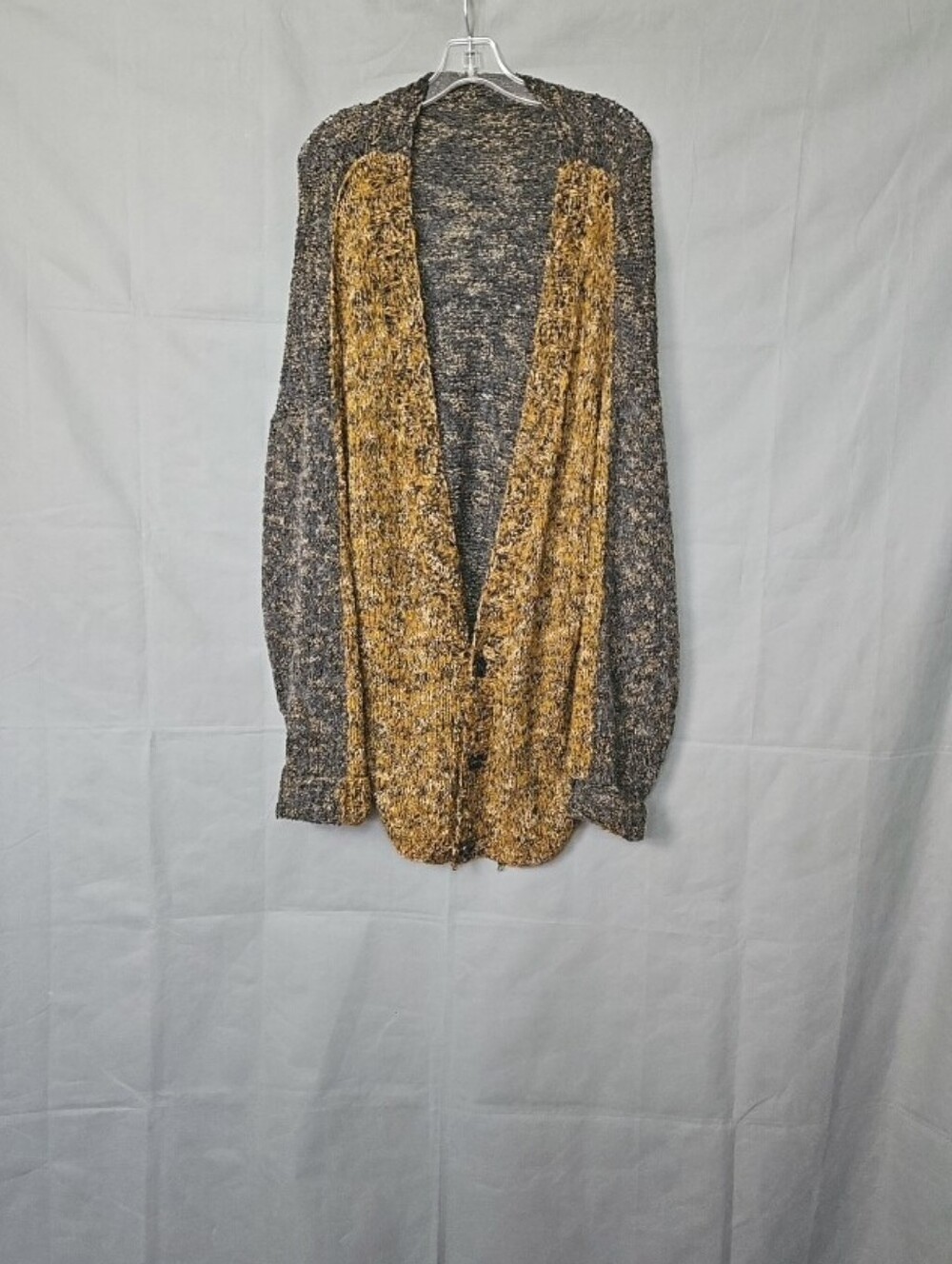 Vintage Two-Tone Marled Open Cardigan in Mustard and Charcoal